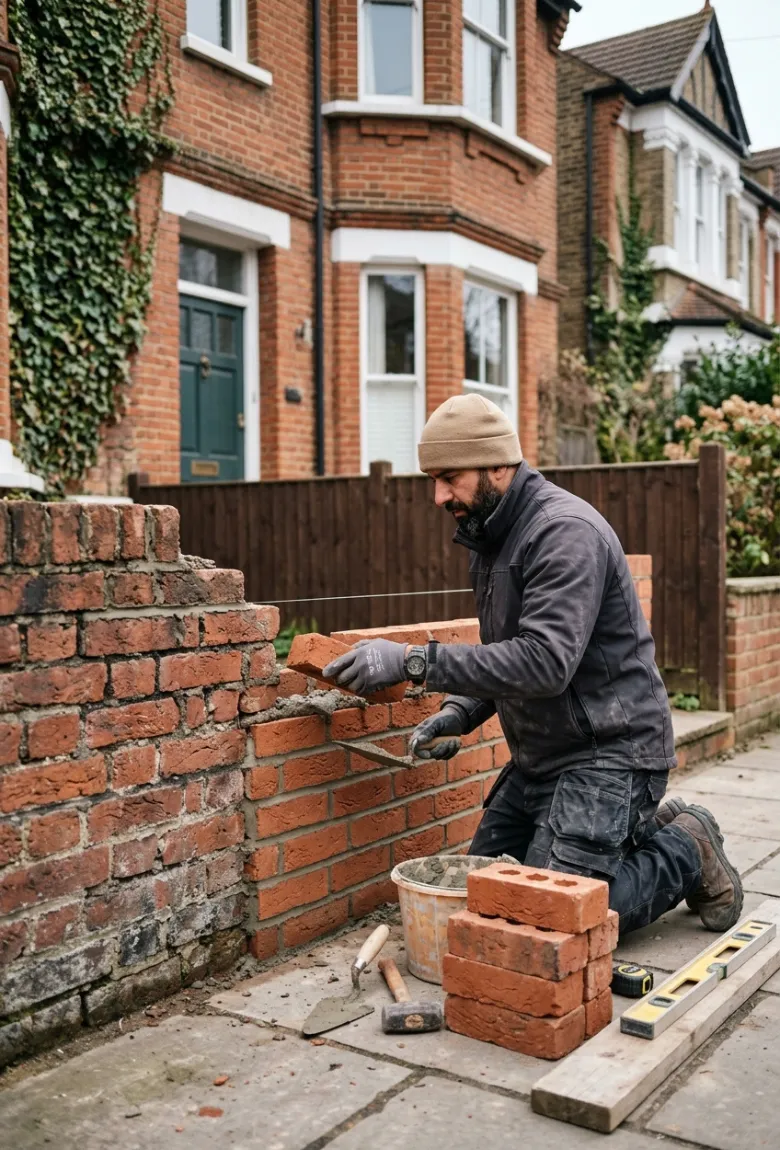 Brickwork Contractor Rebuilding Damaged Sections in North London